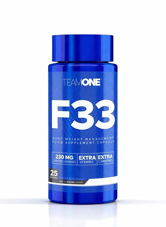 F33 230 ملغ 100 كبسولة - تركيبة من الكافيين والكارنيتين والفيتامينات - مكمل غذائي لدعم الطاقة والتركيز